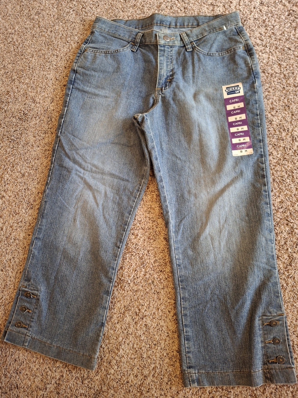 Women’s Light Blue Denim Crop Jeans with Button Cuff